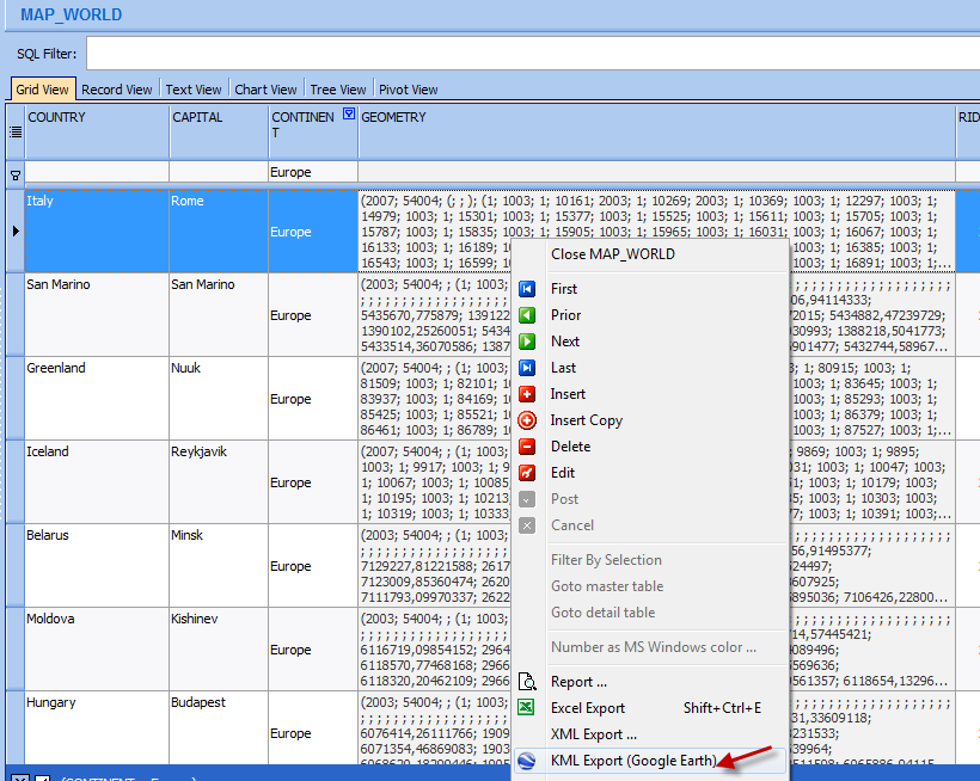 Hora kann Spatial Data in eine KML-Datei exportieren