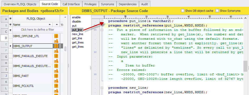 Navigate PL/SQL package by procedure/function names