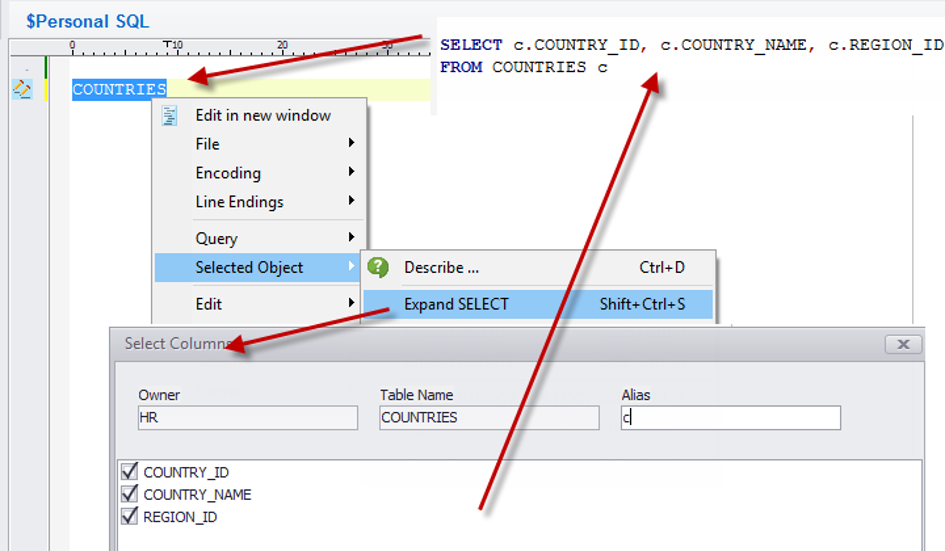 Select column name(s) for SELECT statement generation