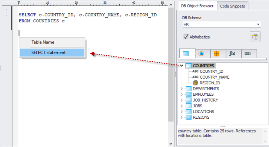 Using Code Snipppets in SQL Editor