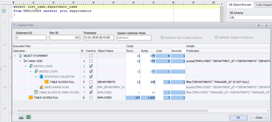 Explain Plan Dialog