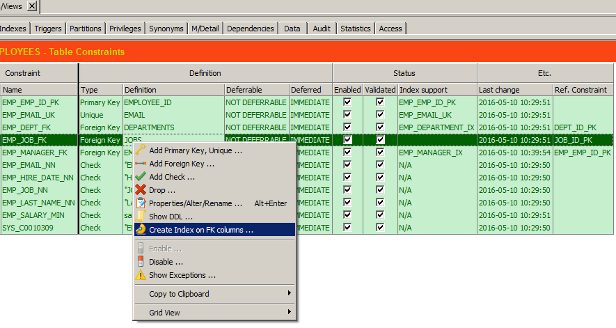 Kontextmenüeintrag „Create index on FK columns“ (Index für FK-Spalten erstellen)